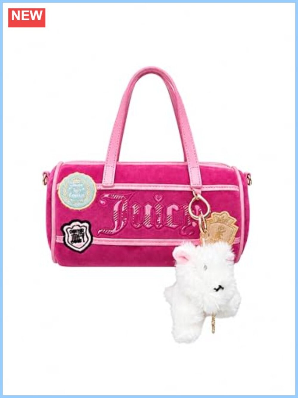 Barrel Crossbody Bag with Teddy Bear Charm Detachable Strap Satchel